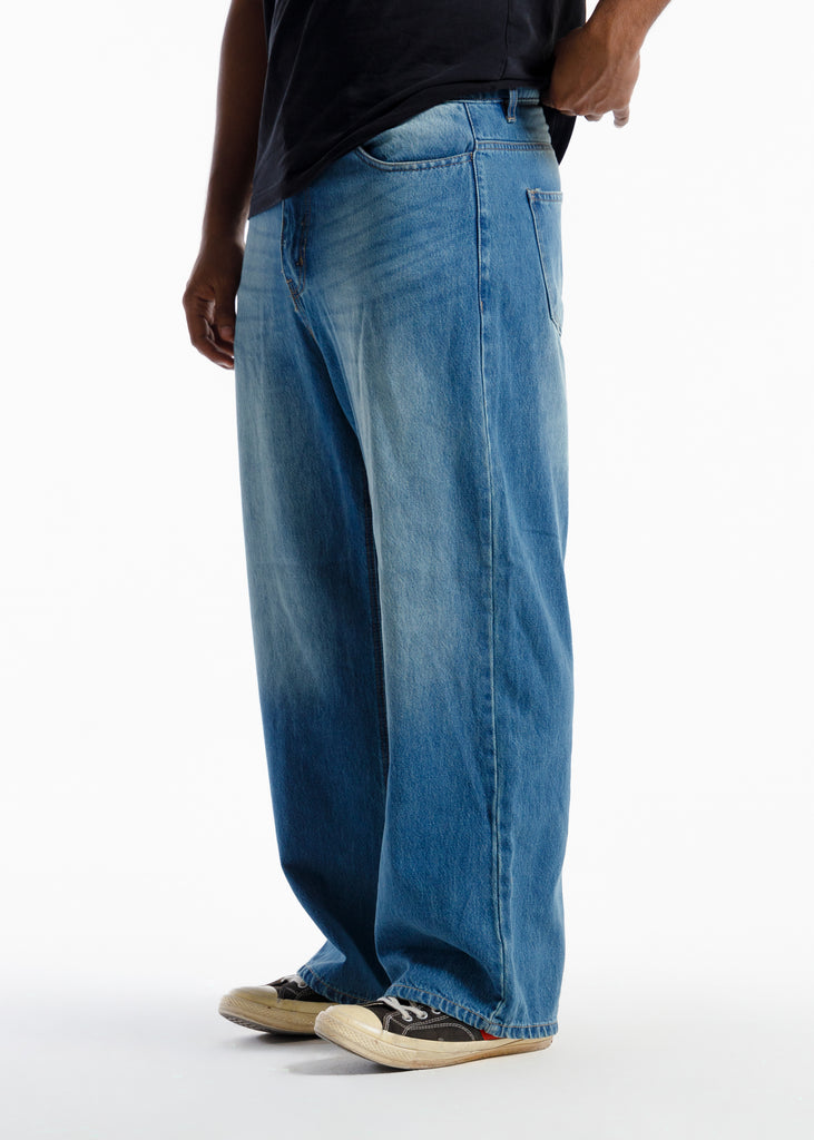 Premium Loose-Fit Baggy Jeans Mid Blue Wash