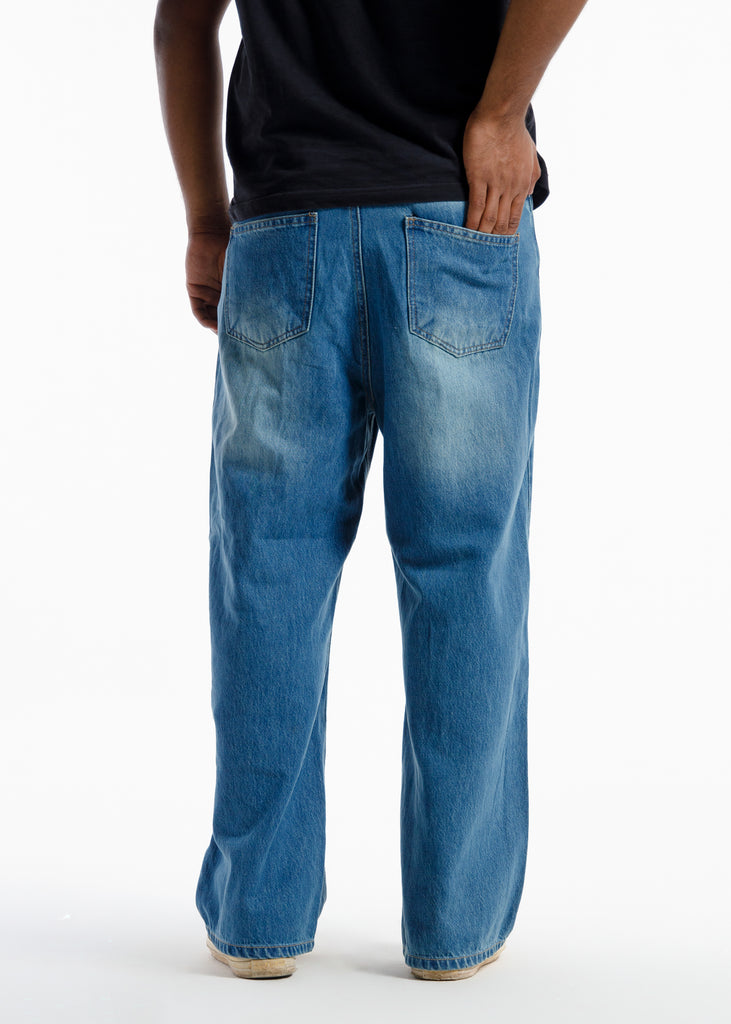 Premium Loose-Fit Baggy Jeans Mid Blue Wash