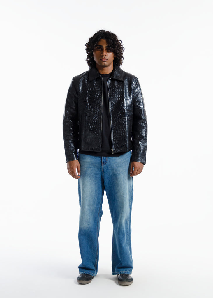 Midnight black Croco Premium Leather Jacket