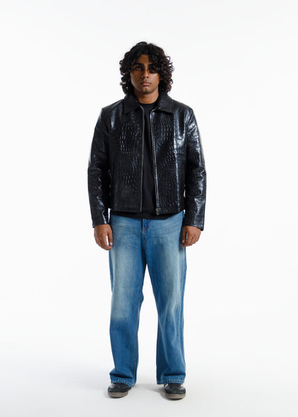 Midnight black Croco Premium Leather Jacket