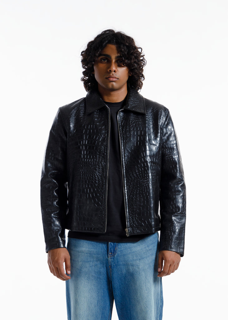 Midnight black Croco Premium Leather Jacket
