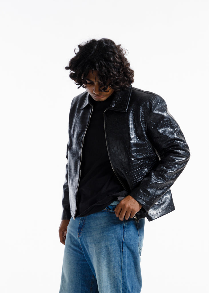 Midnight black Croco Premium Leather Jacket