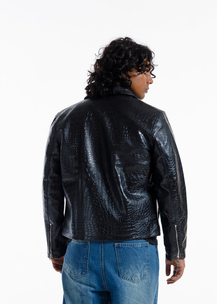 Midnight black Croco Premium Leather Jacket