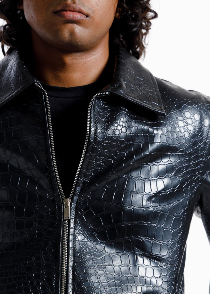 Midnight black Croco Premium Leather Jacket