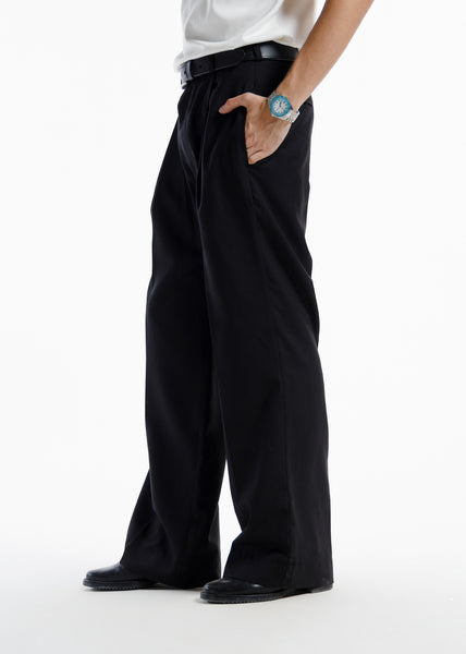 The Single Pleated Pants Midnight Black (hover)