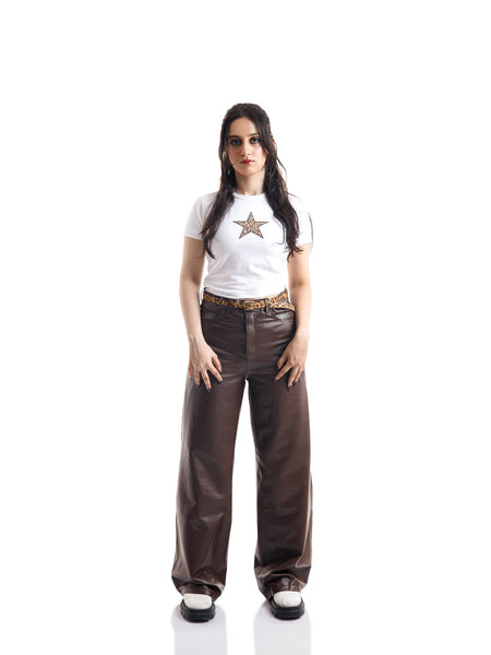 COFFEE BROWN LEATHER PANTS (hover)