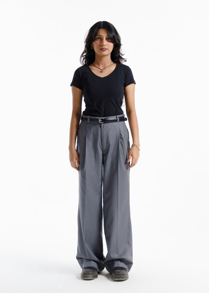 The Single Pleated Pants Charcoal Grey
