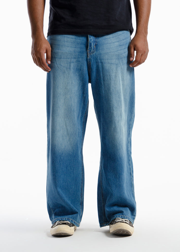 Premium Loose-Fit Baggy Jeans Mid Blue Wash