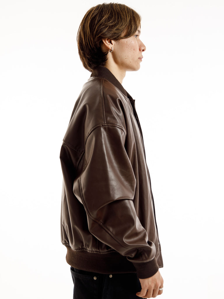 BROWN OVERSIZED BOMBER LEATHER JACKET