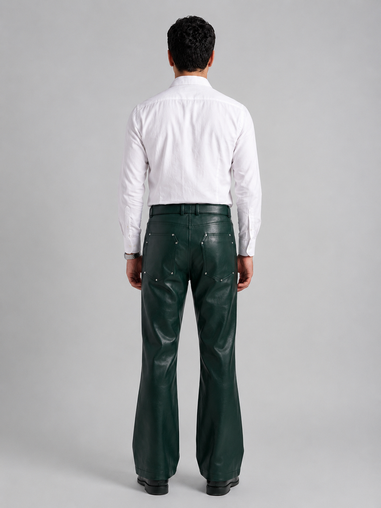 Metallic Zipper Studded Faux Leather Pants