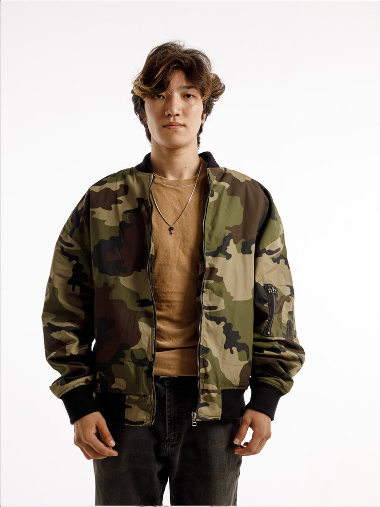 CAMOUFLAGE OVERSIZED BOMBER JACKET