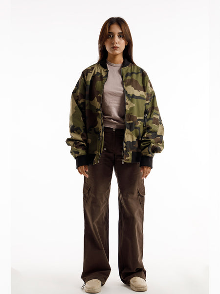 CAMOUFLAGE OVERSIZED BOMBER JACKET