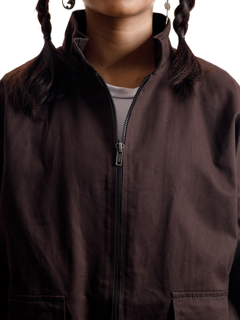 BANNED COLLAR COTTON JACKET BROWN