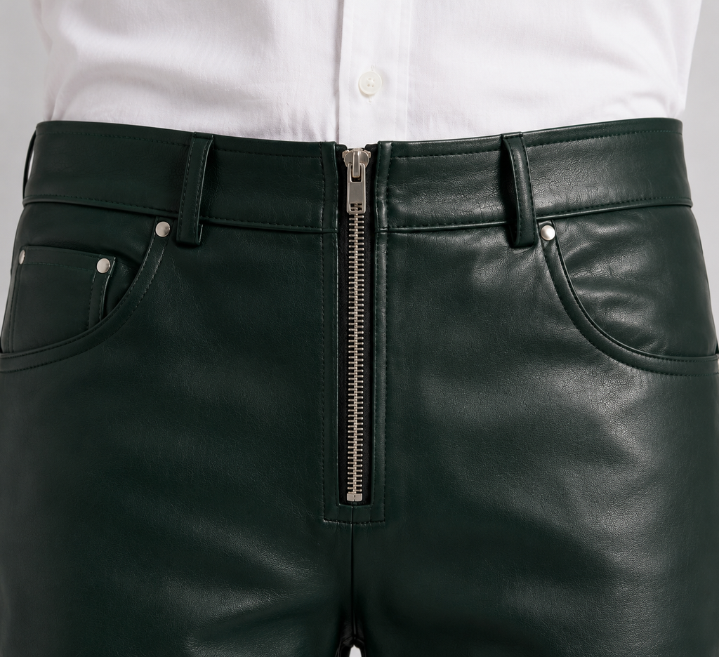 Metallic Zipper Studded Faux Leather Pants