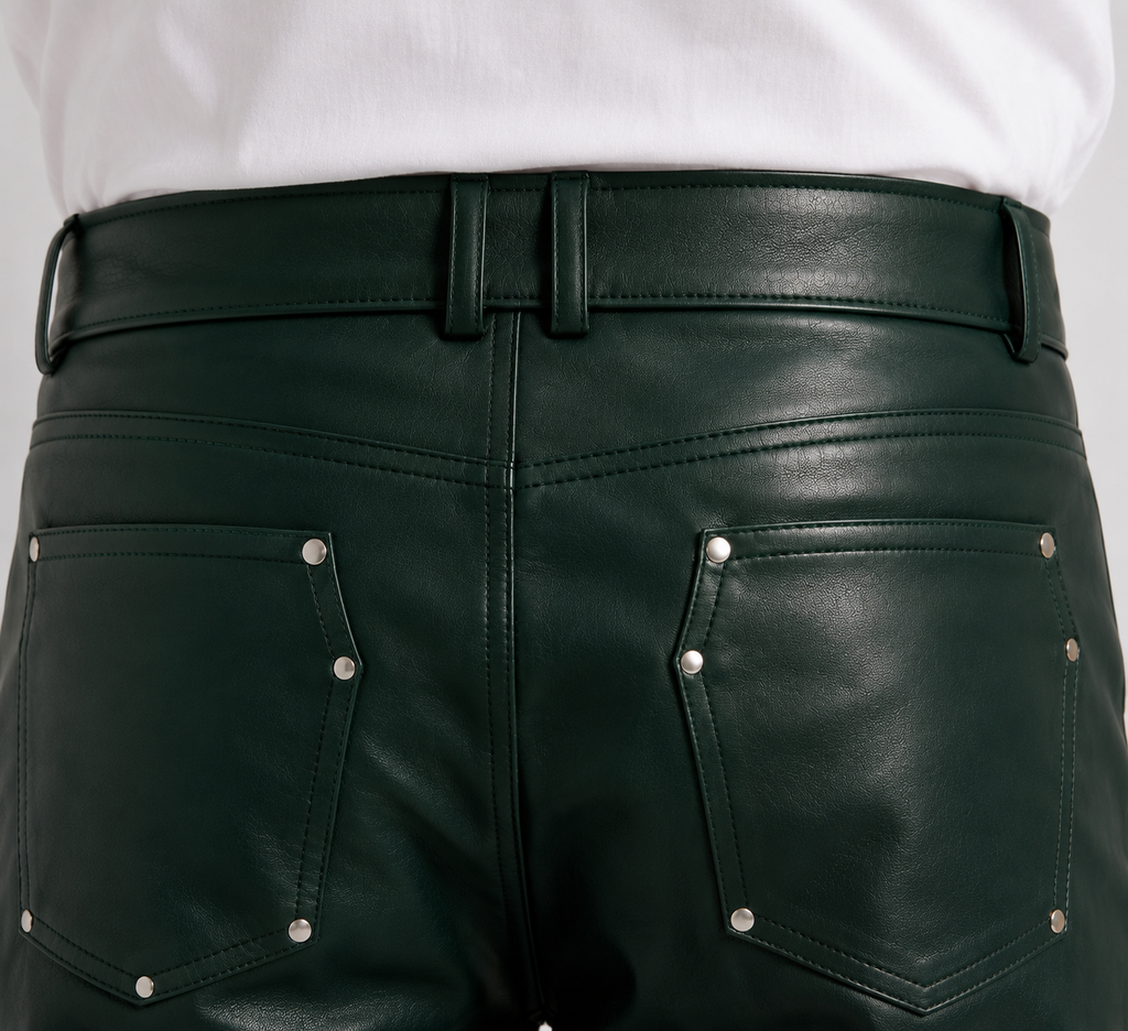Metallic Zipper Studded Faux Leather Pants