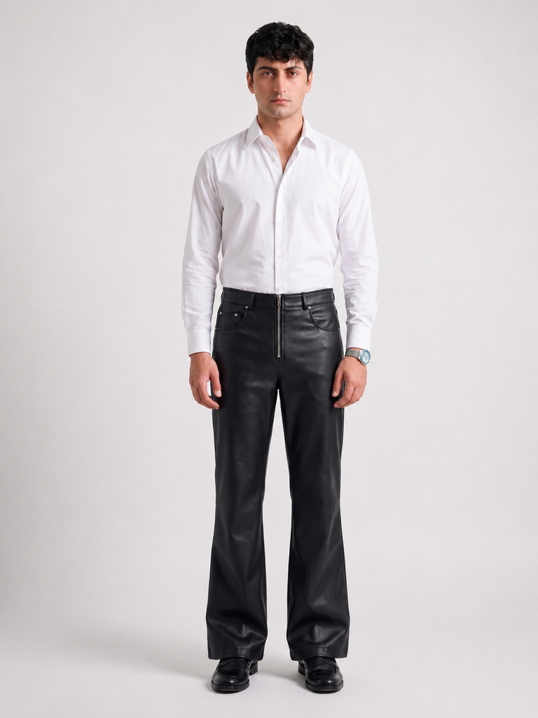 Metallic Zipper Studded black Faux Leather Pants