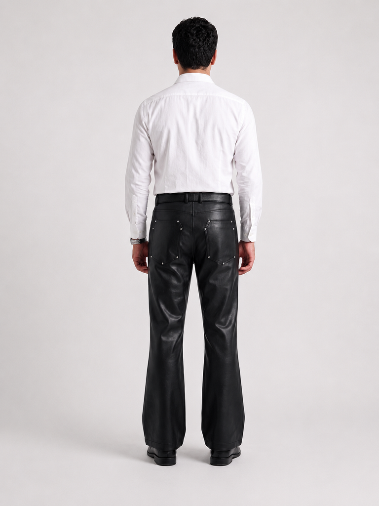 Metallic Zipper Studded black Faux Leather Pants