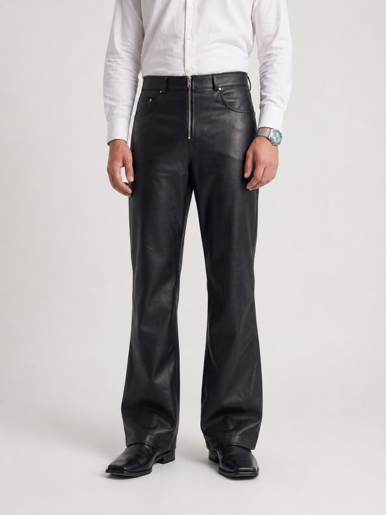 Metallic Zipper Studded black Faux Leather Pants