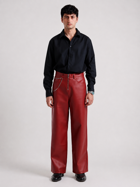 Premium burgundy Leather Baggy Pants