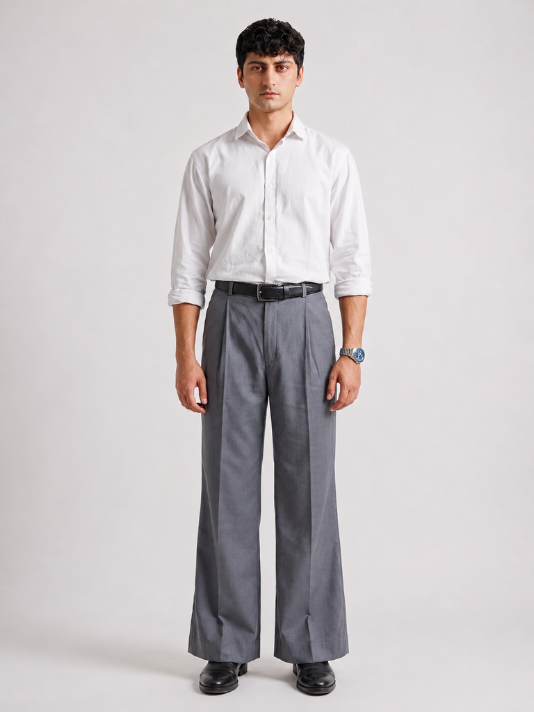 The Single Pleated Pants Slate Grey Men's