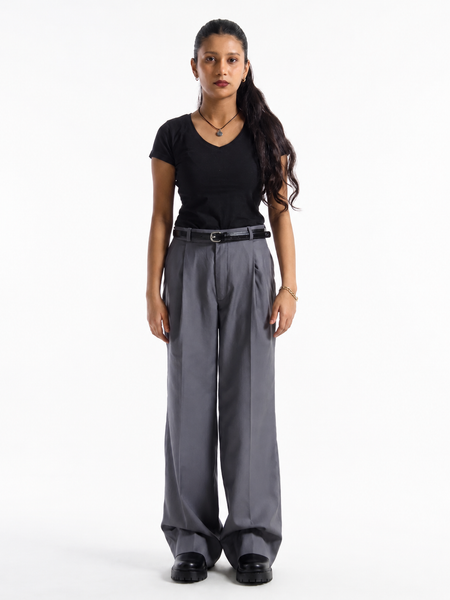 The Single Pleated Pants Slate Grey Women's