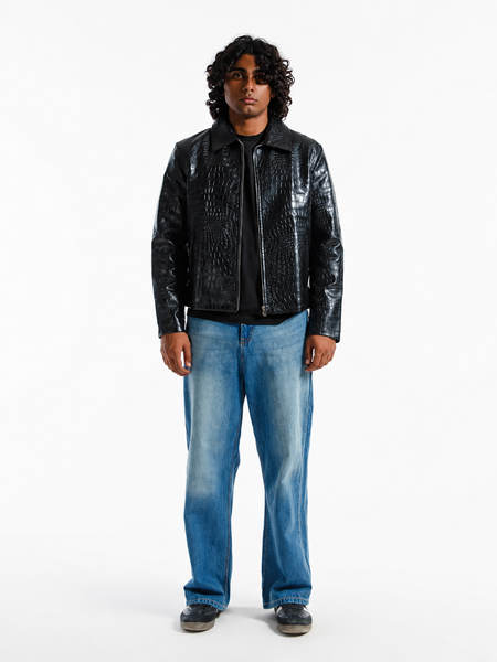 Jet black Croco Premium Leather Jacket