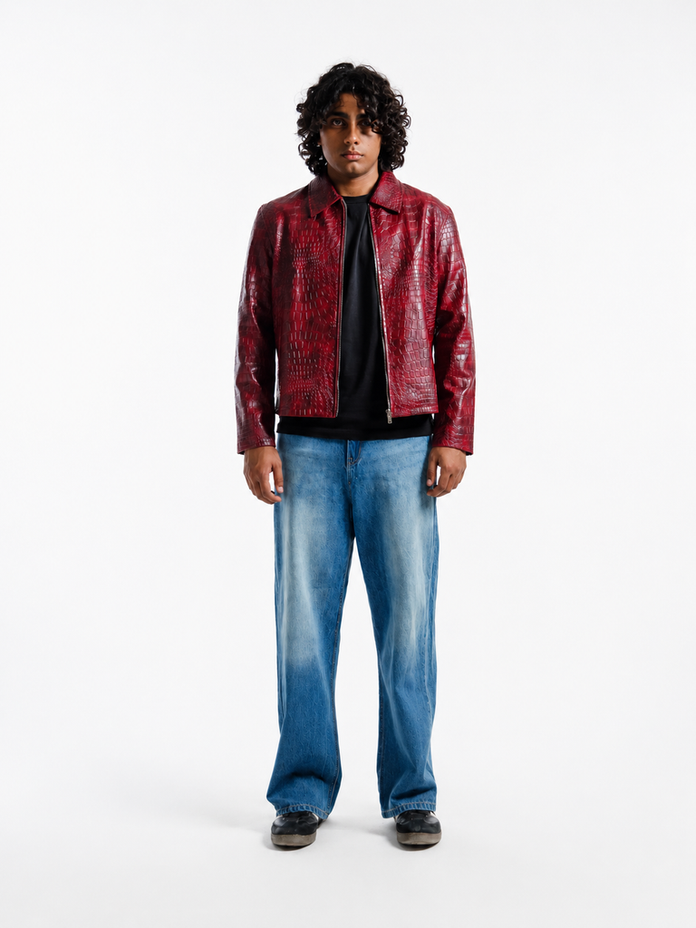 Premium Burgundy Croco Textured Jacket