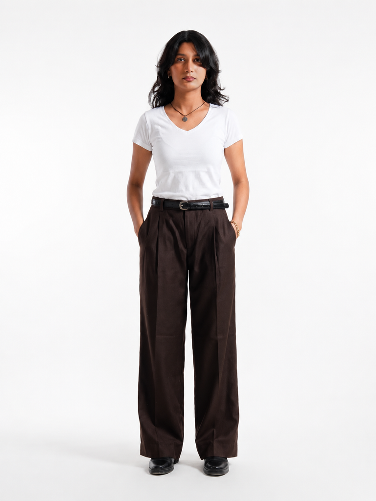 The Single Pleated Pants coffee brown Women's