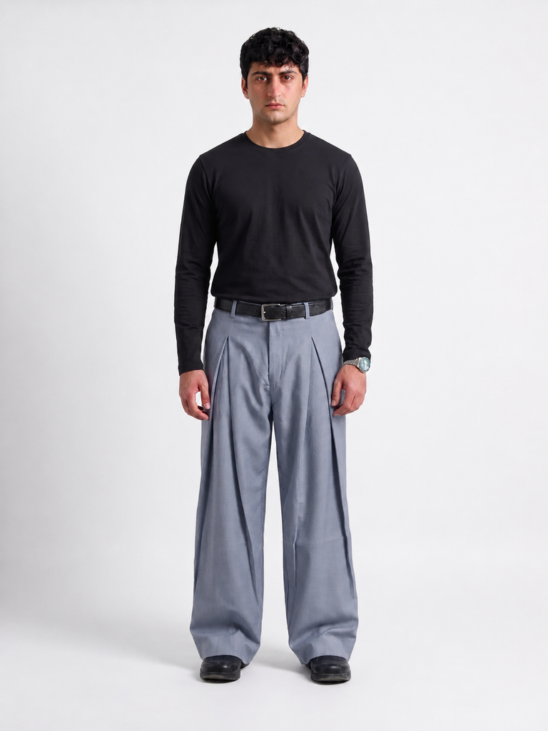 The X-Pleated formal Pants Steel Blue Men's