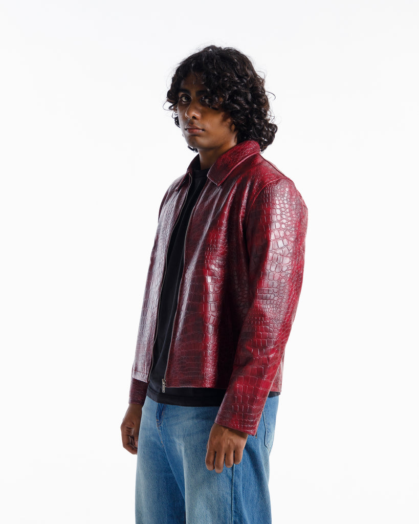 Premium Burgundy Croco Textured Jacket  Limited Edition