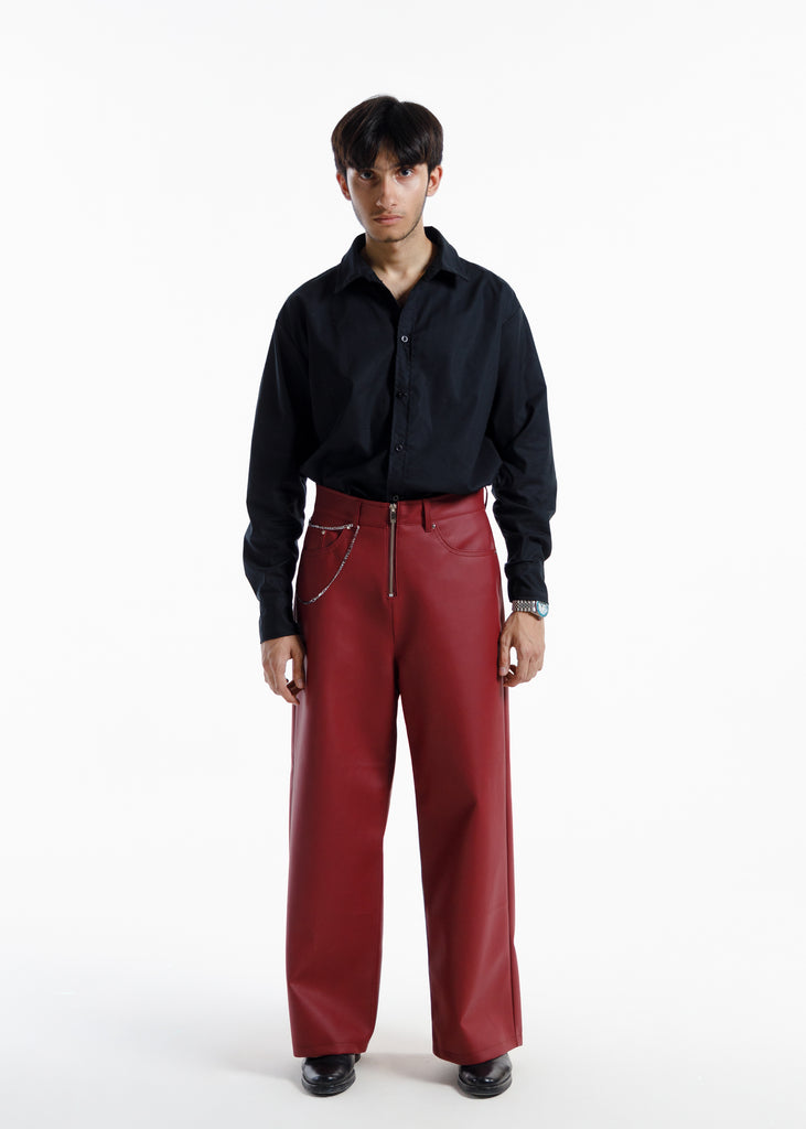 Premium retro burgundy Leather Baggy Pants