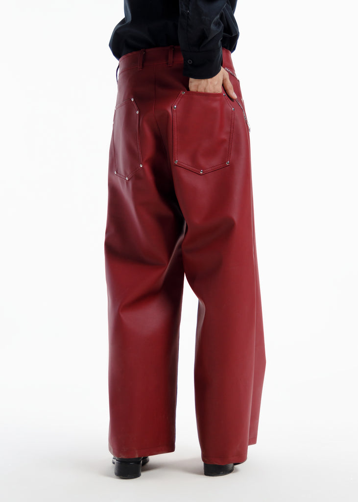 Premium retro burgundy Leather Baggy Pants