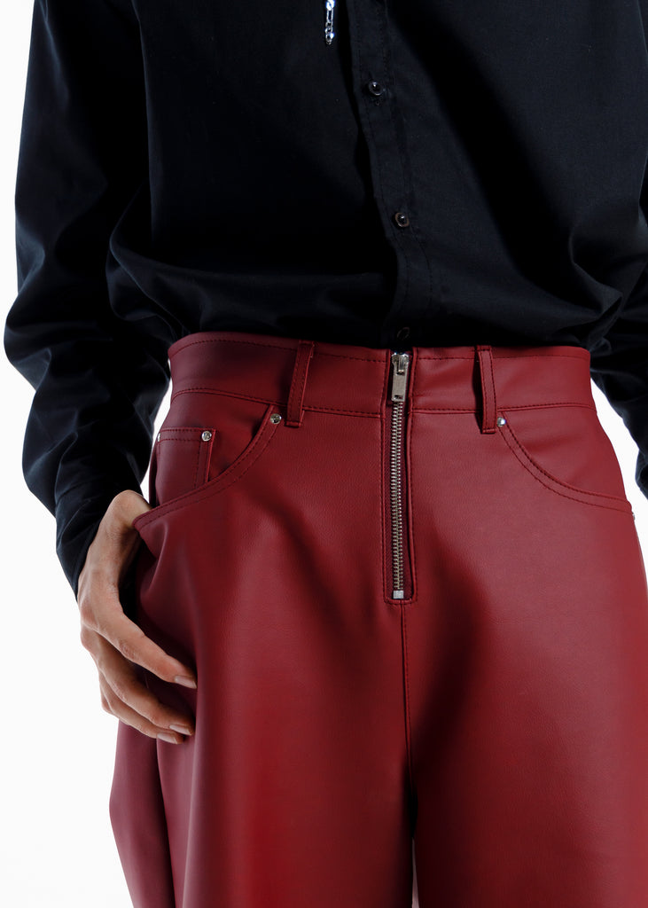 Premium retro burgundy Leather Baggy Pants