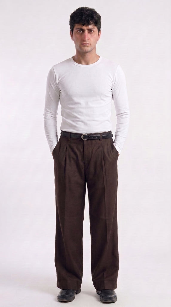 The Single Pleated Pants coffee brown Men's