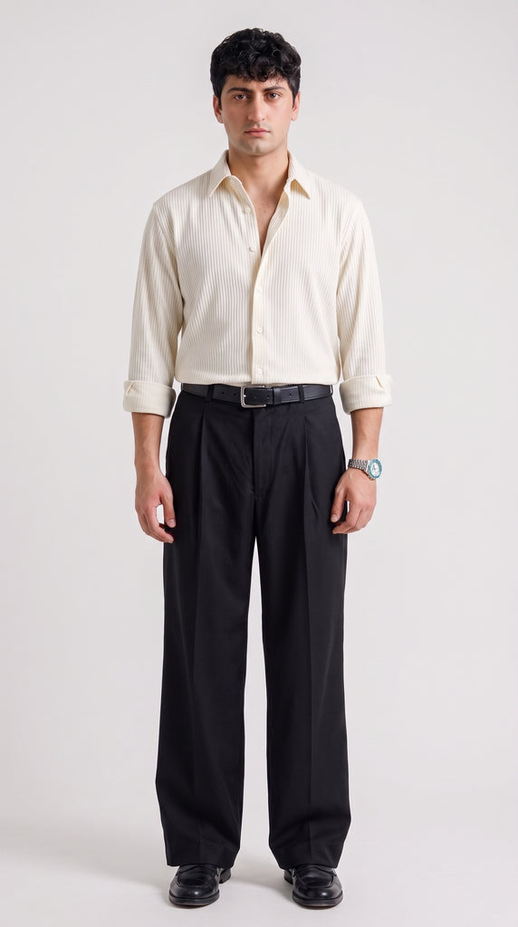 The Single Pleated Pants Midnight Black