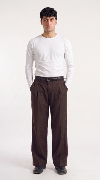 The Single Pleated Pants coffee brown Men's