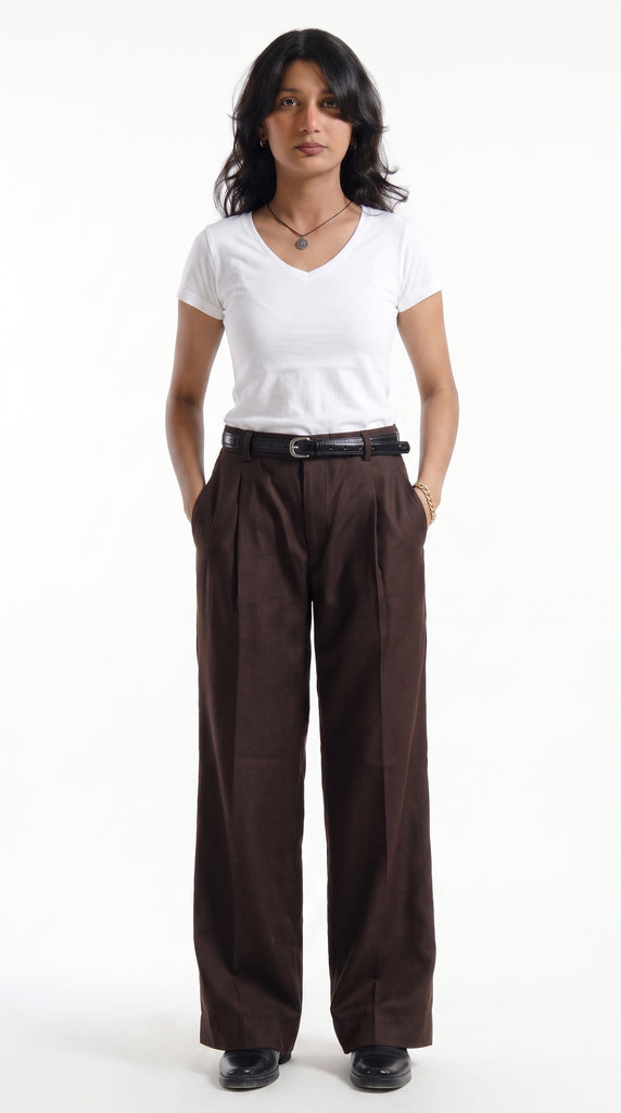 The Single Pleated Pants coffee brown Women's