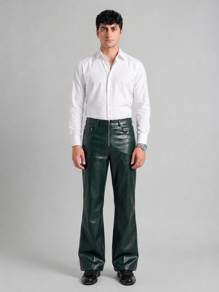Metallic Zipper Studded Faux Leather Pants
