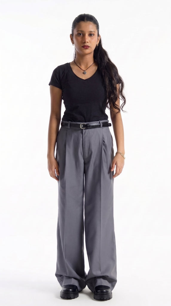 The Single Pleated Pants Charcoal Grey Women's