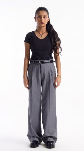 The Single Pleated Pants Charcoal Grey Women's